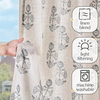 jinchan Linen Floral Curtains for Living Room 63 Inch Length Black Flower Cottage Core Farmhouse Curtains Rod Pocket Back Tab Boho Semi Sheer Window Drapes Bedroom Set 2 Panels Black on Beige