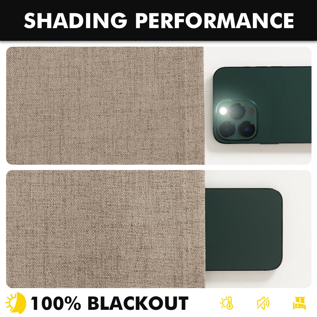 MIULEE 100% Blackout Linen Curtains 42 x 72 Inch Copper Brown 2 Panels