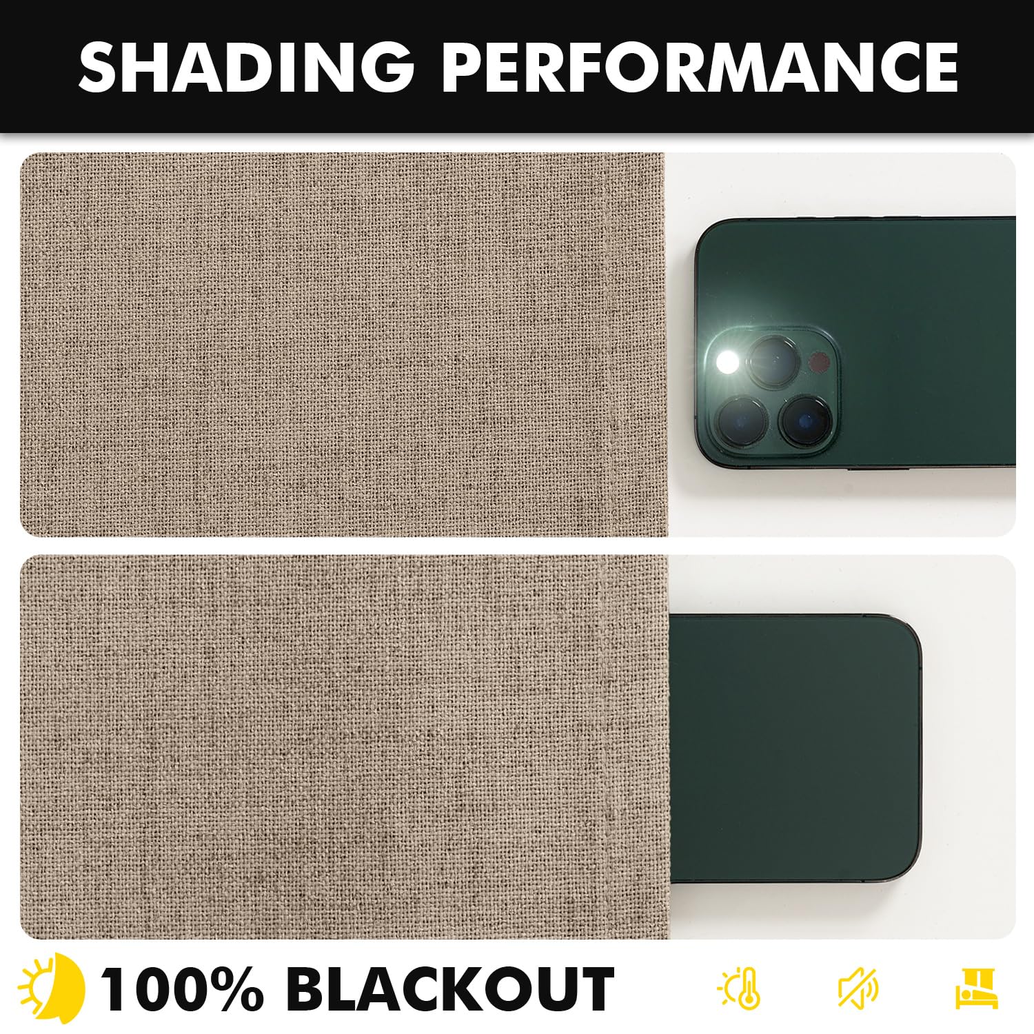 MIULEE 100% Blackout Linen Curtains 42 x 72 Inch Copper Brown 2 Panels