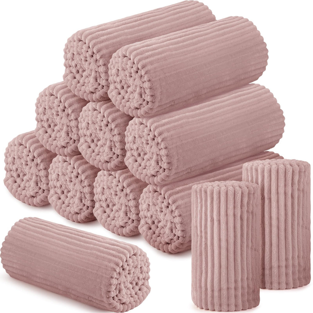 Buryeah 12 Pcs Flannel Throw Blanket Bulk 50 x 60 in Sleepover Blanket Outdoor Wedding Throw Lightweight, Oeko-tex Standard 100 Certified for Sofa Homeless Gifts (Rosewood Pink)