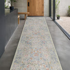 Washable 3x20 Wide Hallway Runner Rug - Beige Blue Ultra Soft Extra Long Runner Non Slip, Low Pile Stain Resistant Boho Pastel Rug for Large Kitchen, Entryway