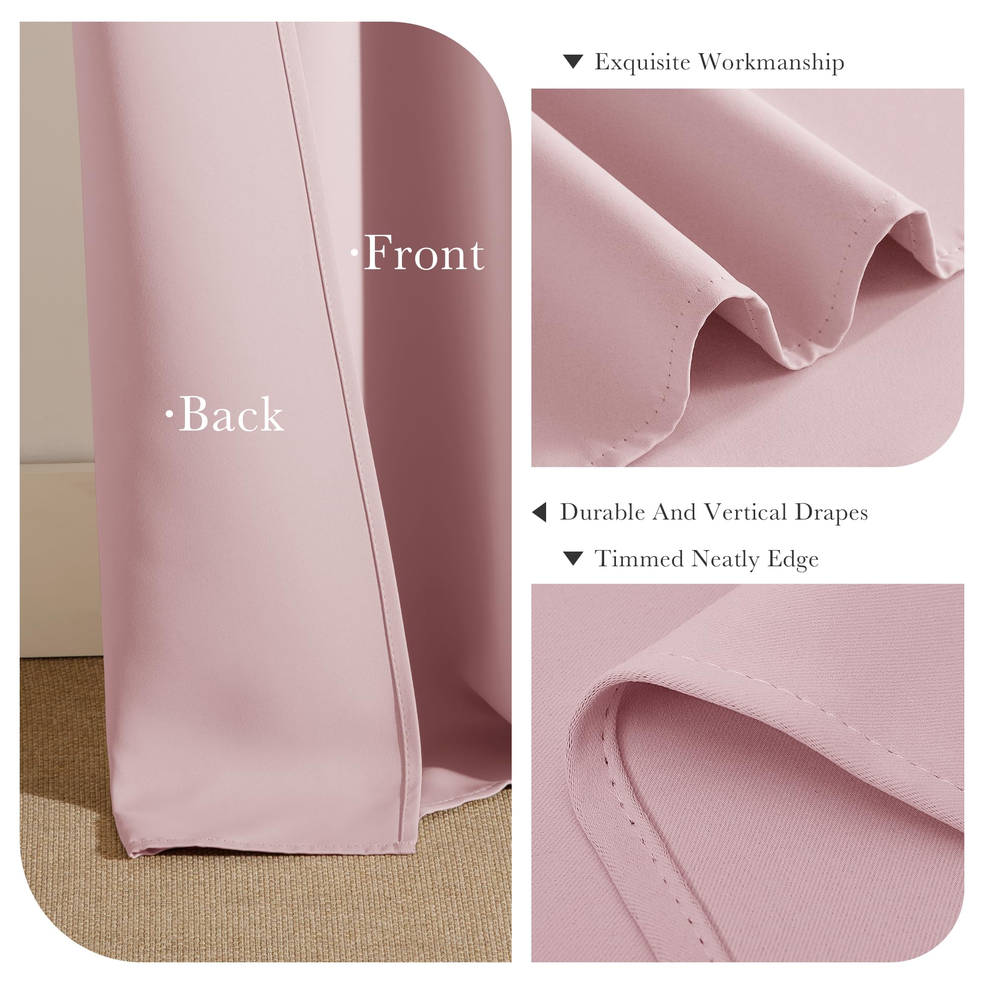 PONY DANCE Kitchen Curtains Short - Thermal Insulated Window Covering Curtain Panels with Rod Pocket/Back Tab Light Block for Bathroom, Wide 42 by Long 45 Inches, Blush Pink, 2 Pieces