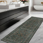 Non Slip 2x6 Kitchen Runner Rug Washable, Rubber Backed Bathroom Runner, Boho Vintage Floral Botanical Dark Green Non Skid Low Pile Soft Carpet for Entryway, Laundry Room, Hallway Mats for Floor