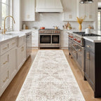 Hallway 3x10 Runner Rug - Vintage Non-Slip Long Rug for Entryway Low-Pile Washable Medallion Runner Rugs for Hallway Waterproof Traditional Runner Rug Indoor Thin Rug for Kitchen (Ivory/Beige)