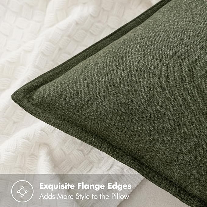 MIULEE Decorative Linen Pillow Covers 18x18 Inch Dark Olive Green