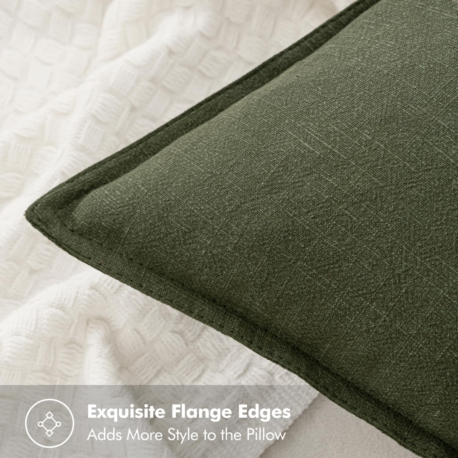 MIULEE Decorative Linen Pillow Covers 18x18 Inch Dark Olive Green