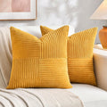 Fancy Homi 2 Packs Gold Yellow Decorative Throw Pillow Covers 22x22 Inch for Living Room Couch Bed Sofa, Farmhouse Boho Home Decor, Soft Corss Corduroy Patchwork Accent Square Cushion Case 55x55 cm