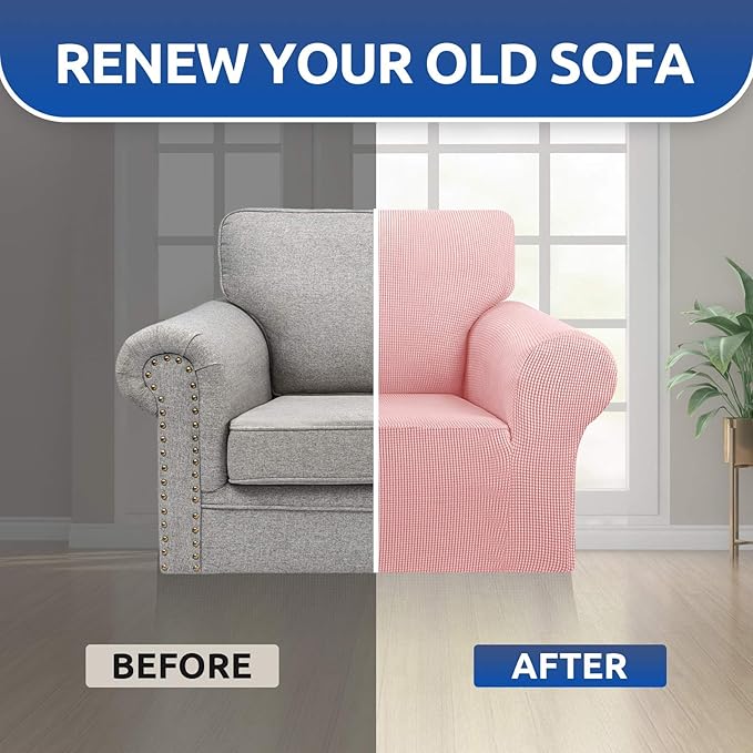 KEKUOU Stretch Chair Sofa Slipcover, Single Couch Cover,Dusty Pink