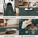 Dark Green 2x3 Door Mat Indoor Entrance Rug - Small Throw Area Rugs for Entryway, Kitchen, Bathroom, Bedroom, Laundry Room - Vintage Boho Eclectic Floral, Washable Low Pile Non-Slip