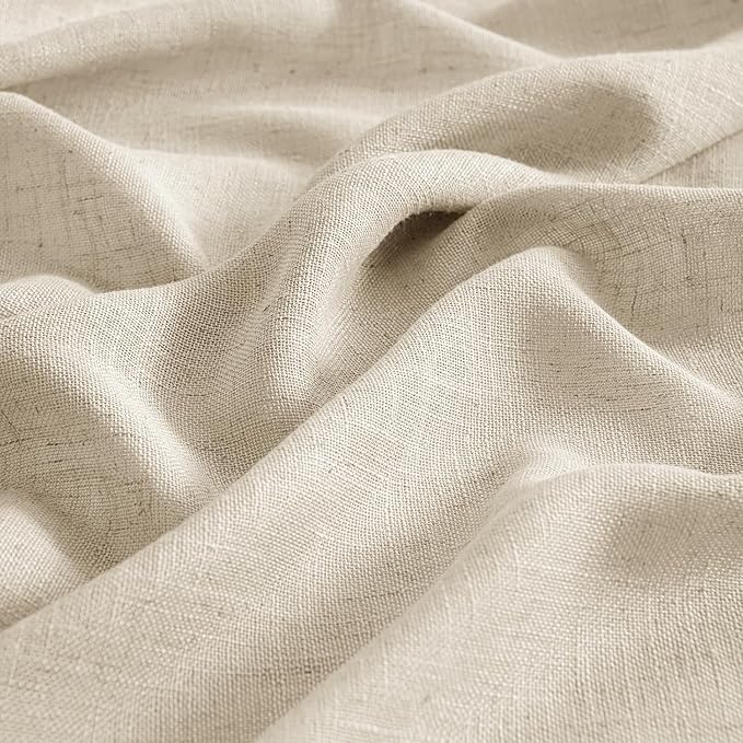 MIULEE Short Linen Curtains 45 Inch Length 2 Panels for Kitchen Bedroom Bathroom, Soft Thick Linen Textured Back Tab Window Drapes Semi Sheer Light Filtering Rod Pocket Modern Farmhouse Decor