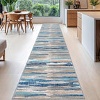 Lansny Modern Abstract Runner Rug 2.6x16, Blue Washable Long Kitchen Runner Non-Slip Soft Hallway Rug Runner Thin Print Faux Wool Carpet for Entryway Bedroom Laundry Room Indoor Home Decor