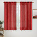 MIULEE Red Linen Short Curtains 52x63 Inch Long 2 Panel for Kitchen Bedroom