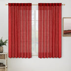 MIULEE Red Linen Short Curtains 52x63 Inch Long 2 Panel for Kitchen Bedroom