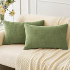 MIULEE Soft Chenille Lumbar Throw Pillow Covers Sage Green 12x20 Pack of 2