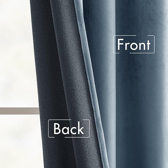 MIULEE Velvet Curtains 90 inches - Luxury Blackout Curtains for Bedroom Living Room Thermal Insulated Super Soft Window Drapes Rod Pocket & Back Tab, Stone Blue, W52 x L90 inches, 2 Panels