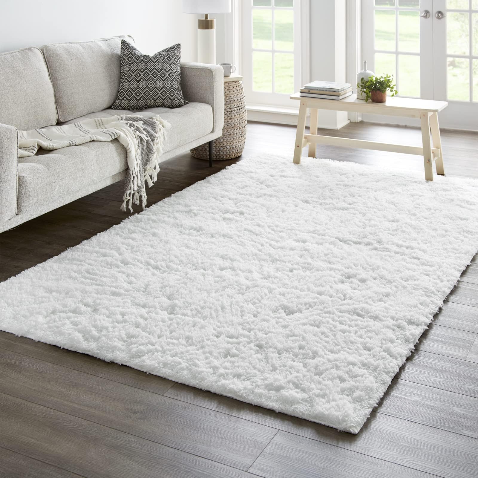 Ophanie 5x8 White Rugs for Living Room, Fluffy Fuzzy Plush Soft Carpets, Shaggy Area Rugs for Bedroom, Carpet for Dorm Nursery Home Decor Aesthetic with Over 99 pcs Pile fibers