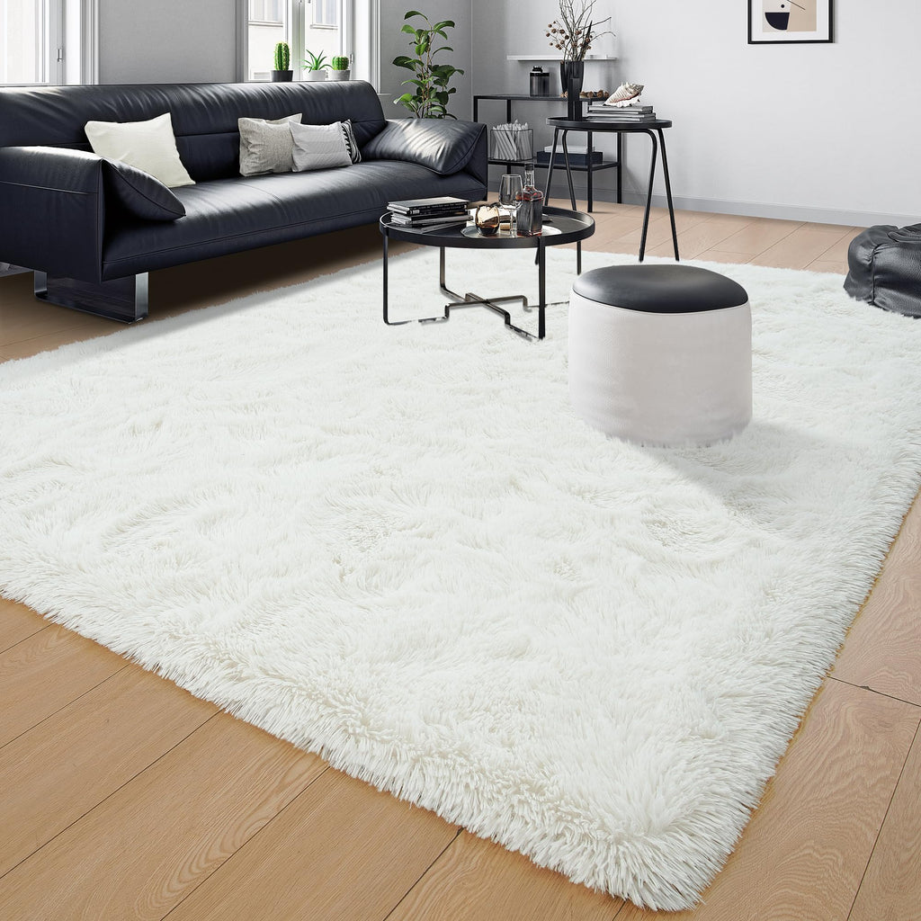 Tepook Fluffy Large Rugs for Living Room, Shag Area Rug 6x9 Soft Carpet for Bedroom, Modern Shaggy Rug for Kids Boys Girls, Plush Indoor Nursery Home Decor Rug with Non-Slip Bottom, Cream White