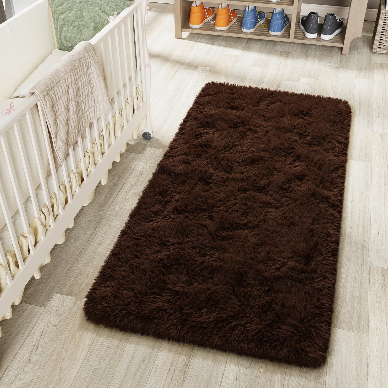 LOCHAS 2x4 Runner Rugs for Hallway, Fluffy Area Rugs for Bedroom, Brown