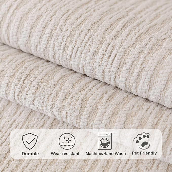 Soft Waterproof Chenille Cover Washable, Non Slip Sectional Sofa Covers for 3 Cushion Couch Sofa L Sharped Sofa Slipcover for Pets, Furniture Protector (1 PCS 36"x82" White)