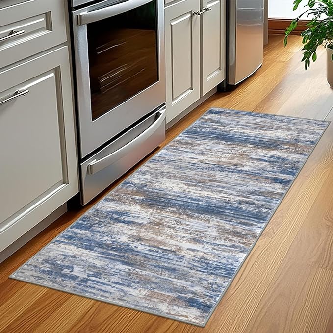 KOZYFLY Kitchen Runner Rug for Hallway Modern Runner Rug 2x5 Blue Rust