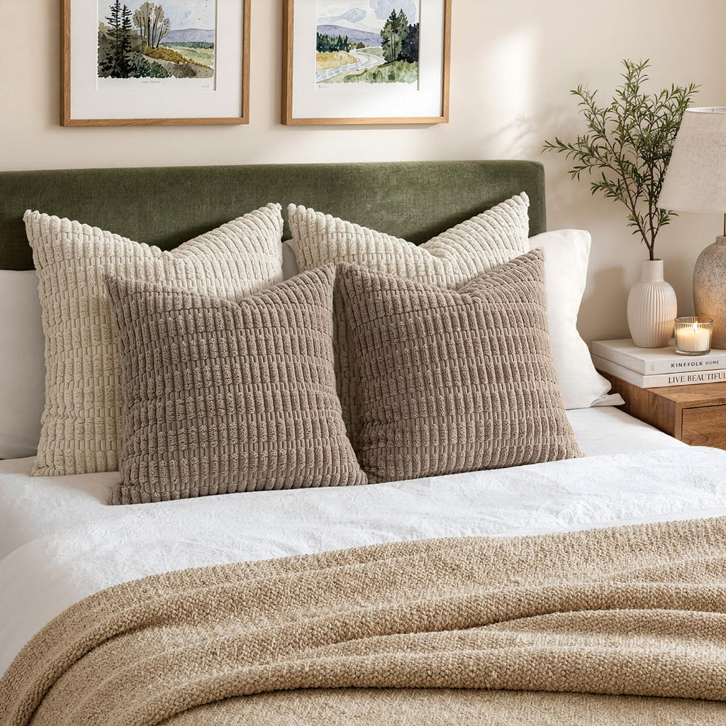 MIULEE Corduroy Decorative Throw Pillow Covers 16x16 Light Brown Pack of 2
