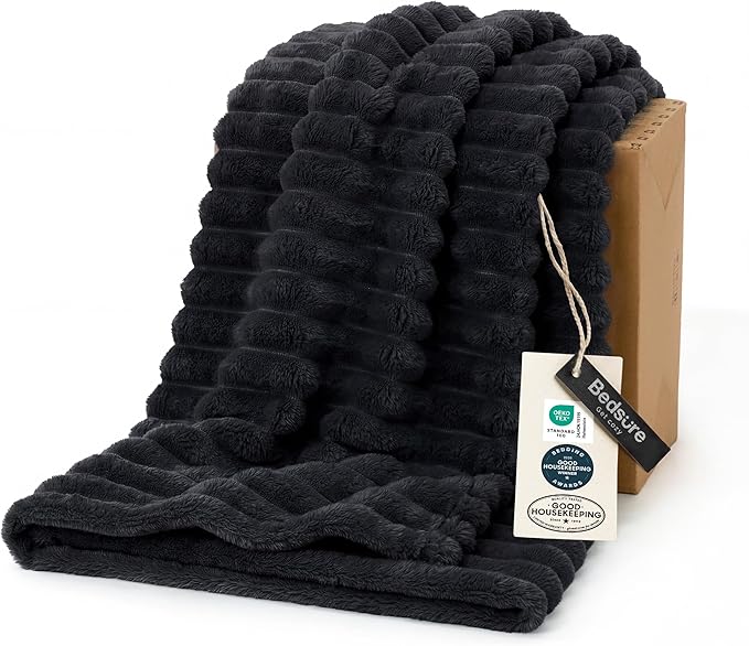 Bedsure GentleSoft Black Fleece Blanket for Couch - Cozy Soft Blankets for Women, Cute Small Throws for Girls, 50x70 Inches