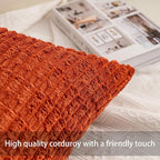 Pack of 2 Corduroy Decorative Throw Pillow Covers 12x24 Inch Soft Striped Pillow Covers Modern Farmhouse Home Decor for Sofa Living Room Couch Bed（Rust）