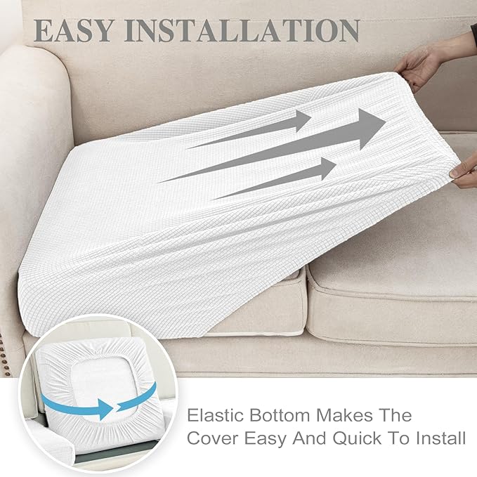 Couch Cushion Cover Chaise Lounge Cover Washable Separate Seat Chaise Couch Cover Stretch Sectional Sofa Slipcover(1 Piece for Chaise or Sofa 3-Seater, White)