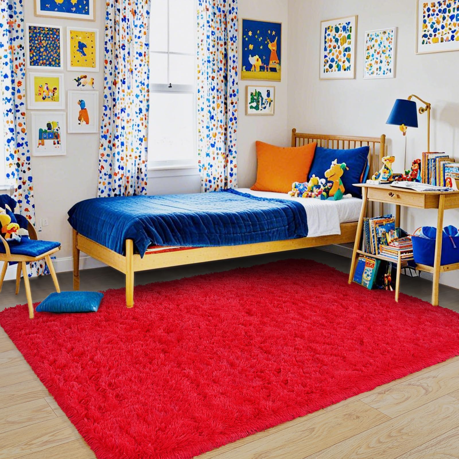 Pionblank Fluffy Area Rug for Bedroom 4x6 Feet, Indoor Plush Carpet, Red