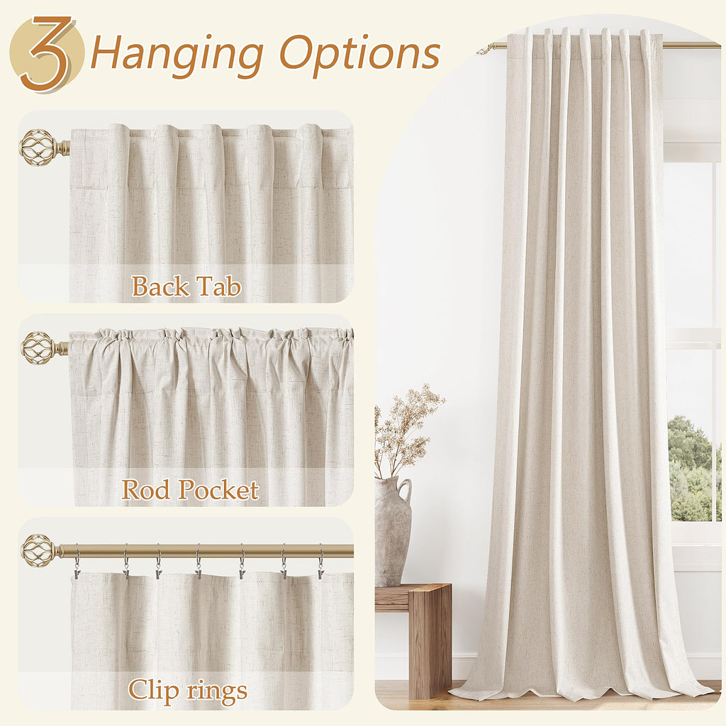 Guken 100% Blackout Linen Curtains 84 Inch Length 2 Panels Set for Living Room Bedroom Back Tab Thermal Insulated Black Out Drapes Room Darkening Farmhouse Style for Bedroom Window Curtains 52x84
