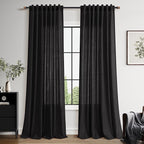 Nanspring Vintage Black Linen Curtains 96 Inches Long for Living Room Light Filtering Semi Sheer Curtain Back Tab Privacy Luxury Gothic Vintage Decor Drapes for Bedroom Office 52x96, 2 Panels