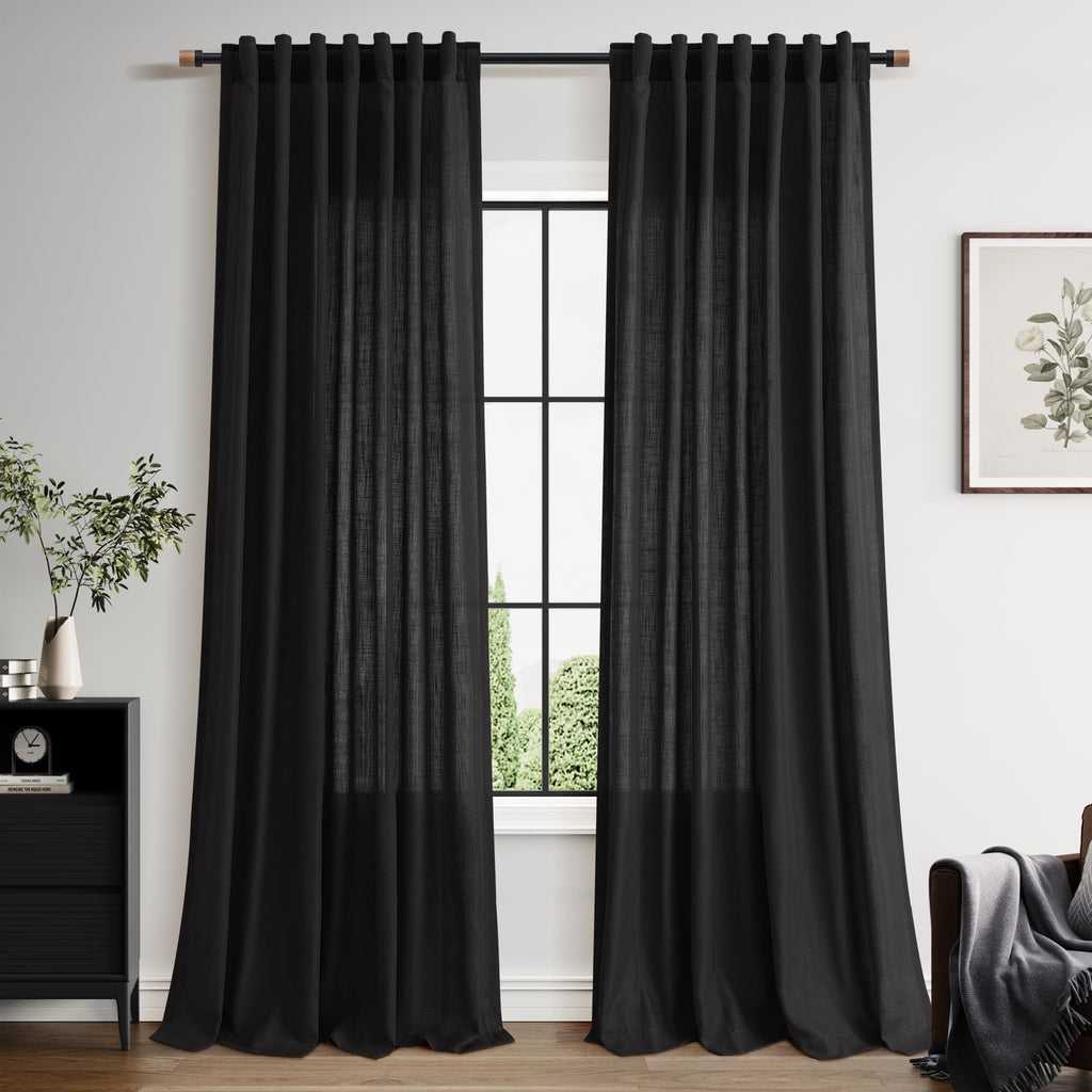 Nanspring Mist Sage Linen Curtains Semi Sheer 96 Inches Long 2 Panels Set for Living Room Back Tab Rod Pocket Light Filtering Drape for Bedroom Modern Farmhouse Coastal Decor Protect Privacy 52x96 — 기타