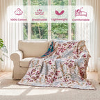 MSGKV Boho Throw Blanket 50"x60" 100% Cotton Floral Throw for Couch Sofa