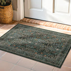 Dark Green Washable Entry Rug - Front Door Throw Rugs Indoor, Non-Slip Bathroom Small Rugs, Vintage Floral Thin Rug for Kitchen, Boho Entryway Décor (2x3 Dark Green)