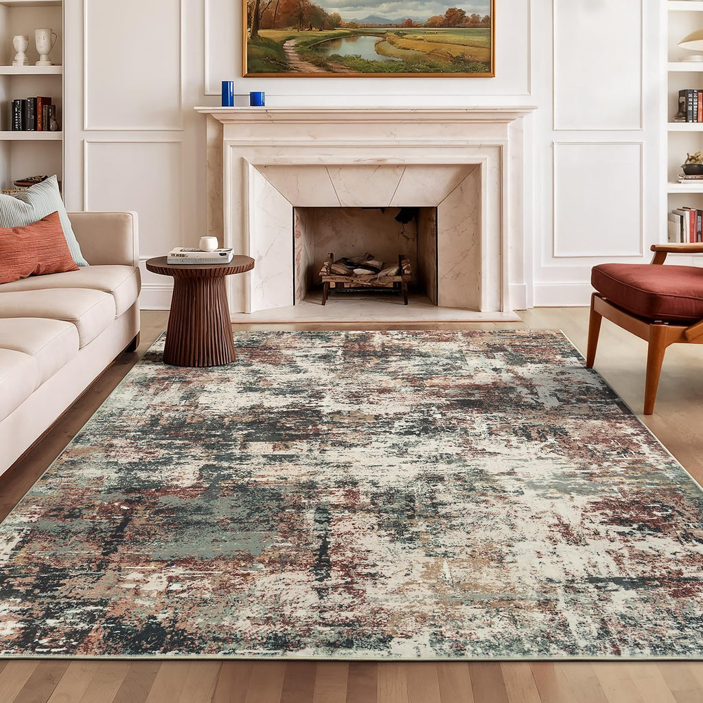 Rugflix 9x12 Area Rugs for Living Room, Washable Beige Grey Large Rug
