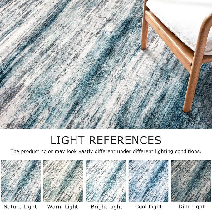 KOZYFLY Modern Abstract 3x5 Entryway Rug Non-Slip Washable Area Rug, Blue Throw Rugs Indoor Mat for High-Traffic Door Entrance, Kitchen, Laundry, Nursery, Soft Bedroom Living Room Accent