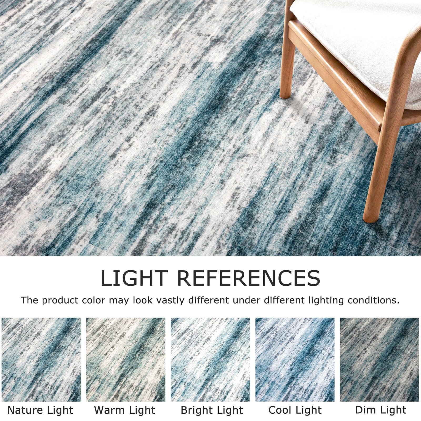 KOZYFLY Runner Rug 3x8 Modern Ombre Runners for Hallways, Washable Rugs for Bedroom Non-Slip Soft Stain Resistant Striped, Print Blue Abstract Carpet for Living/Laundry/Kid Room