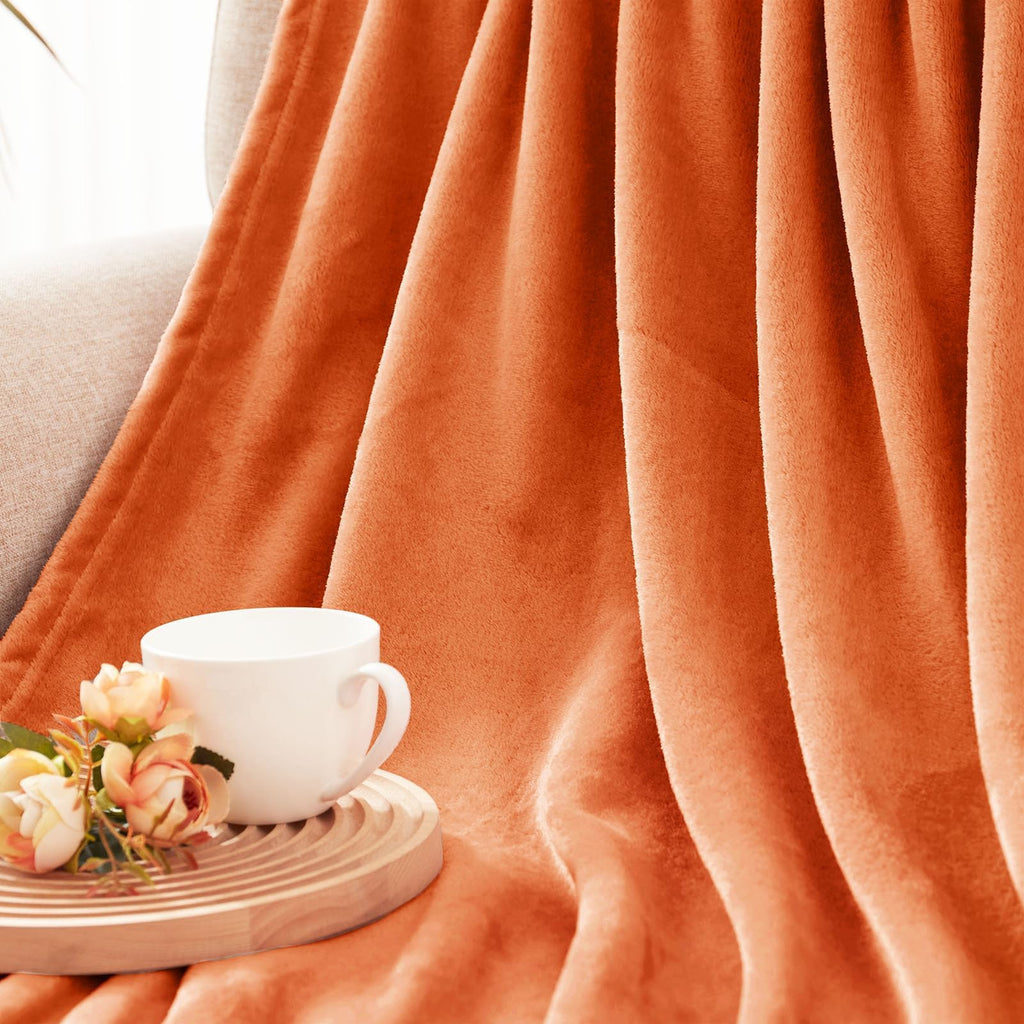 Exclusivo Mezcla Soft Large Fleece Throw Blanket for Couch, Burnt Orange
