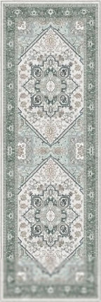 OPPODREAM Soft Entryway Rug 2x6, 2x6 Rug Runner, Washable Hallways Carpet 2 x 6 with Non Slip Backing, Low-Pile Bedside Carpet 2 x 6, Long, Faux Cashmere, Green