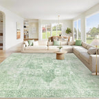 Area Rug 8x10 Washable Rug, Vintage Boho Medallion Rugs Non-Slip Soft Low Pile Large Distressed Rug Indoor Retro Carpet for Living Room Bedroom Dining Room Home Office (SageGreen, 8'x10')