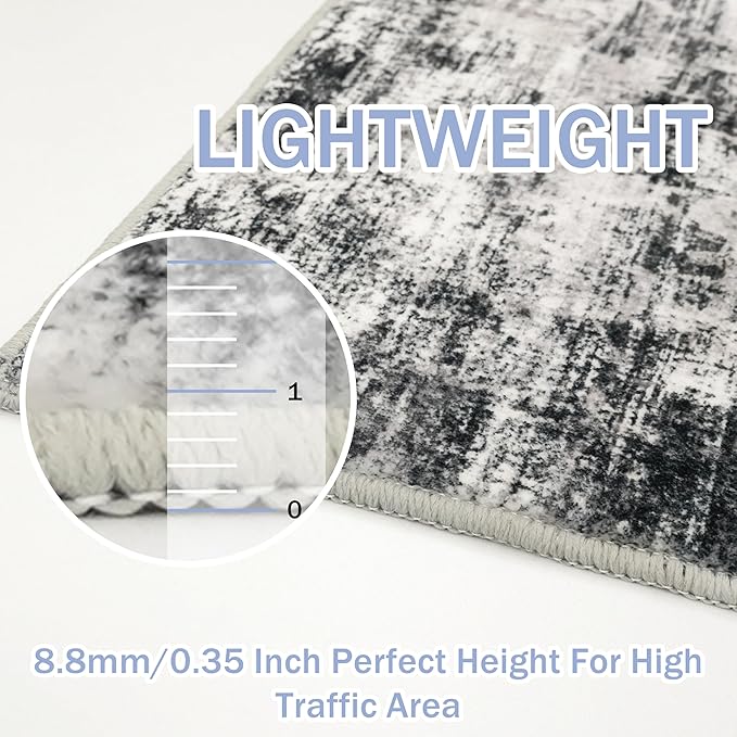 IOHOUZE Abstract Runner Rug 3x12 Ft Washable Runners for Hallways, Non Slip Kitchen Runner Printed Faux Wool Entryway Runner Indoor, Modern Abstract Floor Carpet for Hall Kitchen, Black Grey