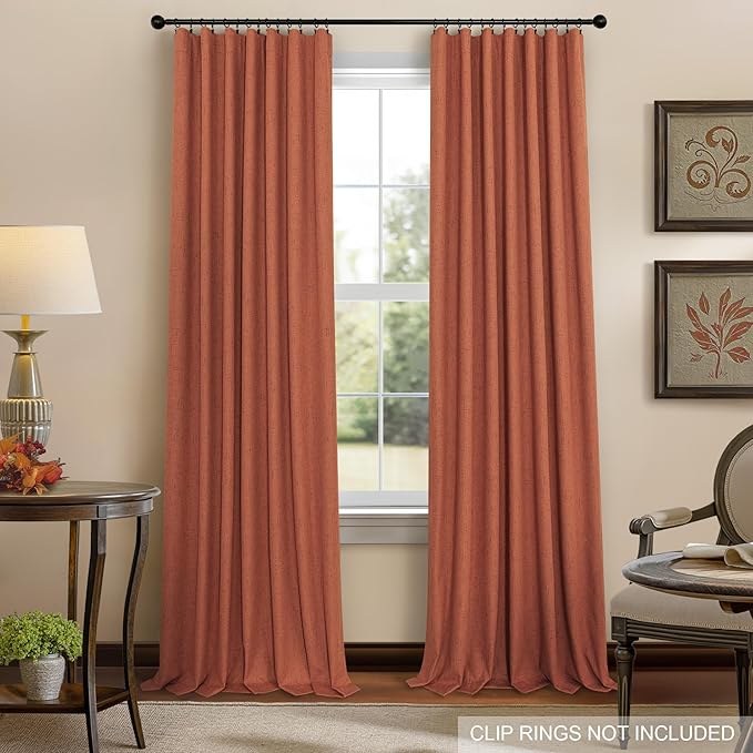 Rust Colored Curtains for Bedroom 96 Inches Long 2 Panel Set Faux Linen Cute Blackout Curtains for Living Room Darkening Thermal Drapes Farmhouse Decorative Window Treatments Terracotta Burnt Orange