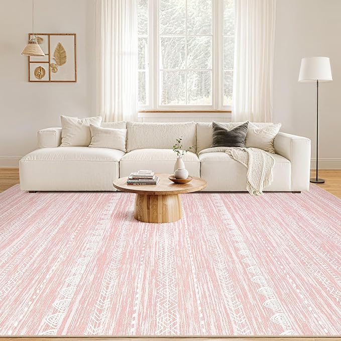 Nakagishi Boho 4x6 Pink Area Rug Living Room Rugs Machine Washable