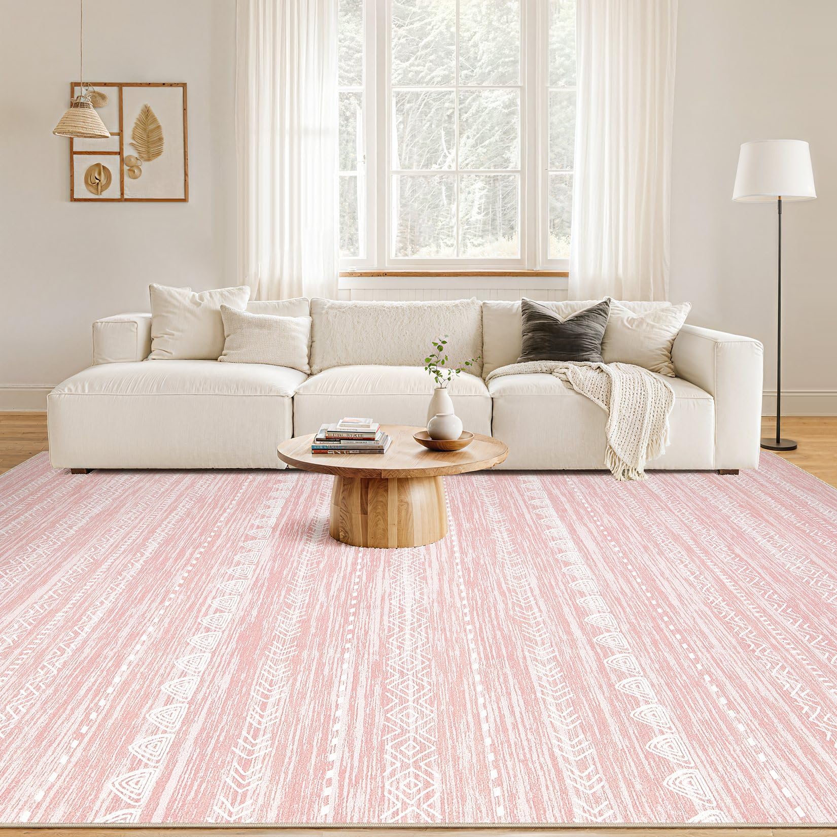 Nakagishi Boho 5x8 Area Rug Living Room Rugs Machine Washable Pink