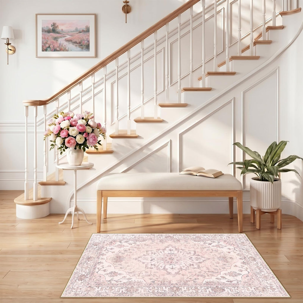 RELEANY Washable Area Rug, Small 2'6"x4', Pink