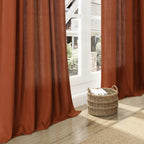 Rust Linen Curtains 95 inches Long 2 Panel Back Tab Rod Pocket Rustic Farmhouse Boho Linen Curtain for Dining Room Brick Burnt Bohemian Fall Decor Terracotta Semi Sheer Curtains 95 inch Length