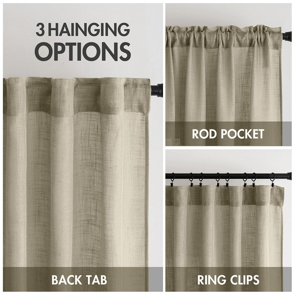 MIULEE Oatmeal Linen Curtains 52x84 Inch 2 Panels for Bedroom Living Room