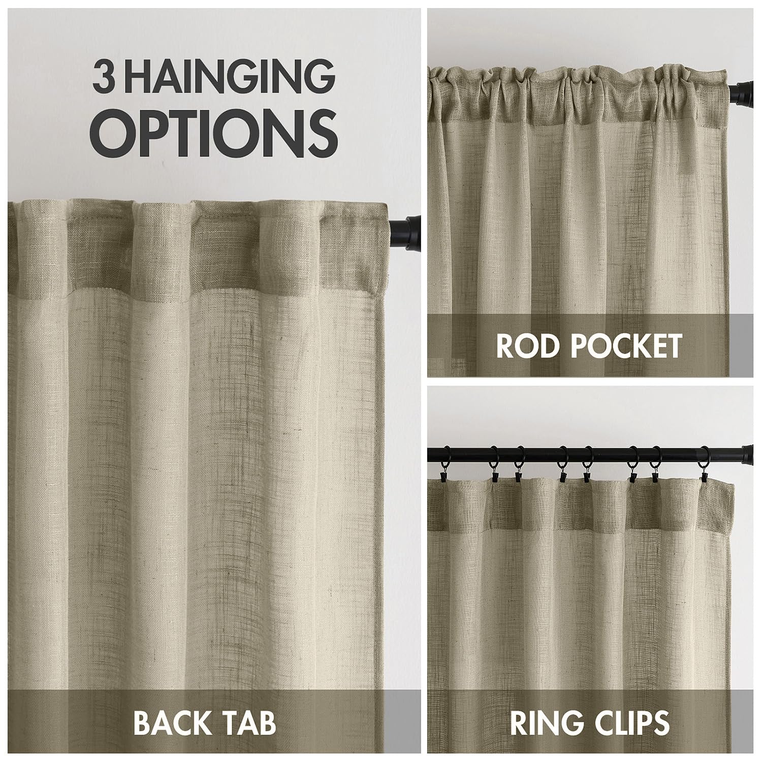 MIULEE Oatmeal Linen Curtains 52x84 Inch 2 Panels for Bedroom Living Room