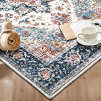 SERISSA Boho Rugs for Entryway, 2x3 Entryway Rug Non-Slip Washable Small Area Rug, Ultra Soft Oriental Vintage Low-Pile Indoor Door Mat Blue Orange Floor Carpet for Entrance Bedroom Kitchen Bathroom