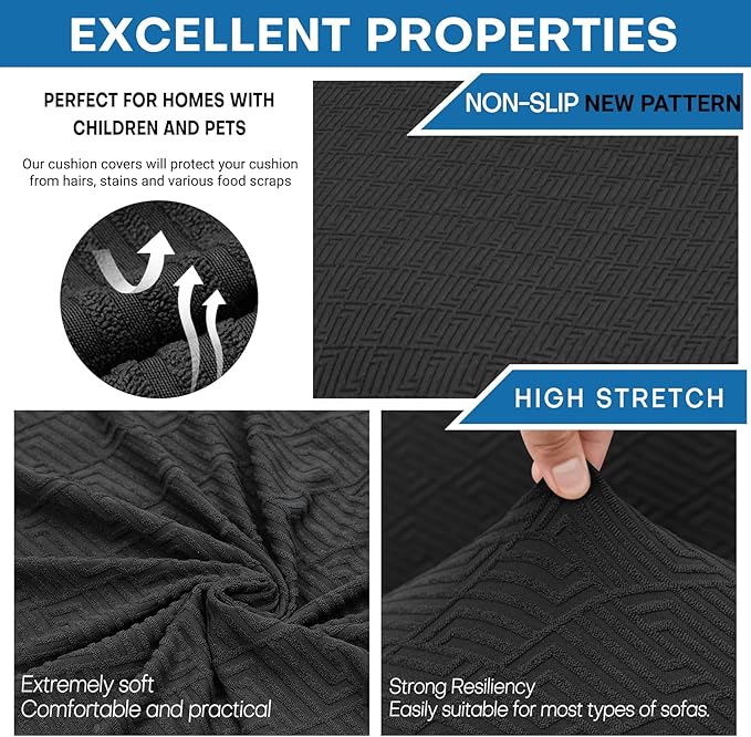 XINEAGE 2026 New 3 Pieces Couch Covers for 2 Cushion Sofa Super Stretch Loveseat Slipcover Pet Dog Universal Slip Cover Anti Slip Love Seat Furniture Protector (Black, 55"-69")